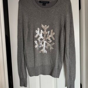 French Connection Gray Sweater with Metallic Sequin Snowflake